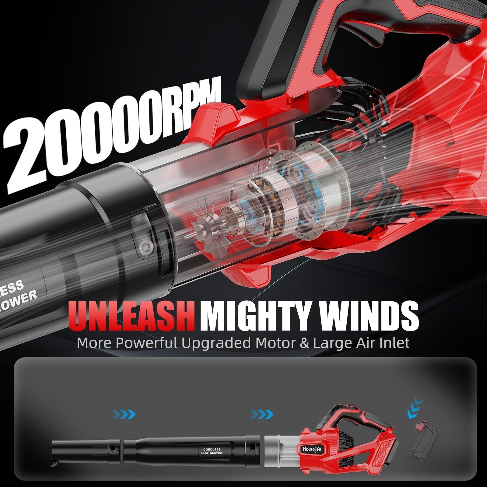 Houselife 600 CFM Cordless Leaf Blower, Battery Powered, 150 MPH Turbo