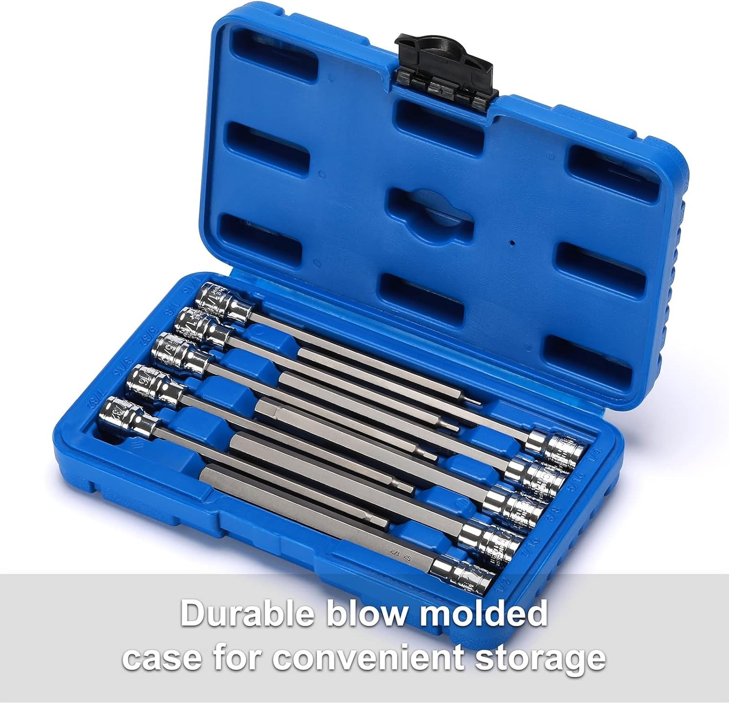 10 Pieces 3/8 Inch Drive Long Hex Bit Socket Set, 1/16 Inch to 1/2 Inch, SAE,…