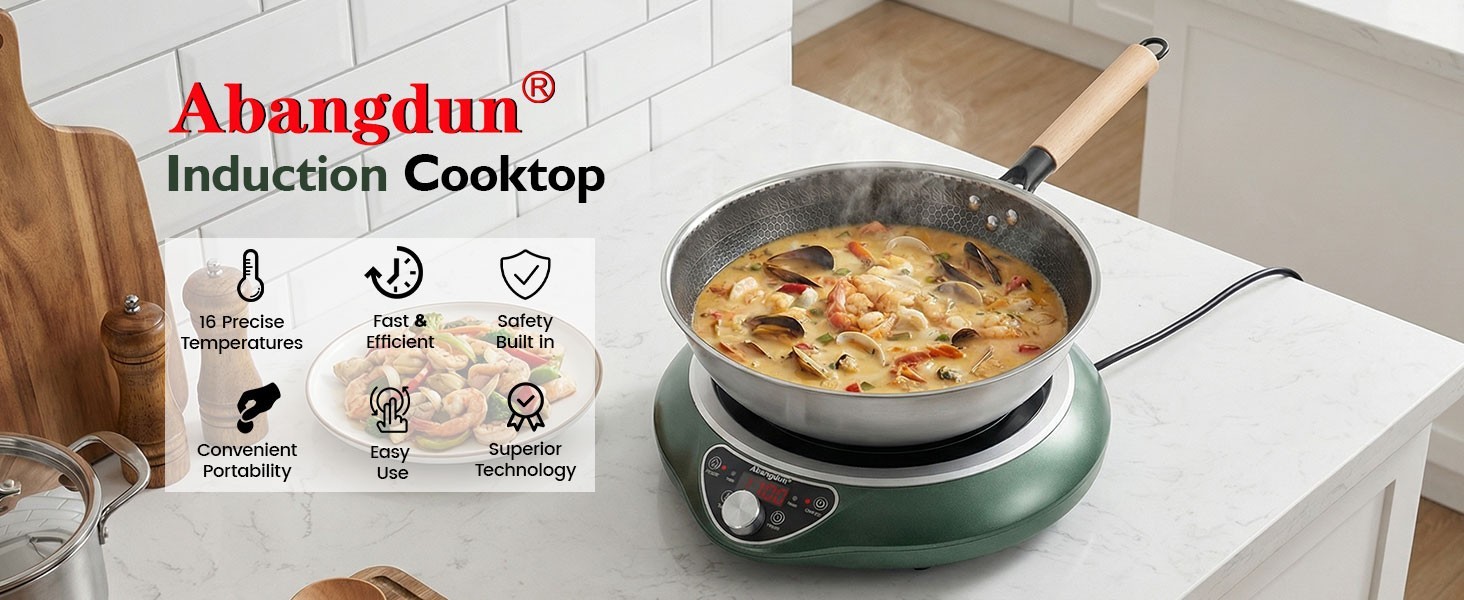 Abangdun 1700W 100V～185V Induction Cooktop Wok With Pan Electric Stove Burner
