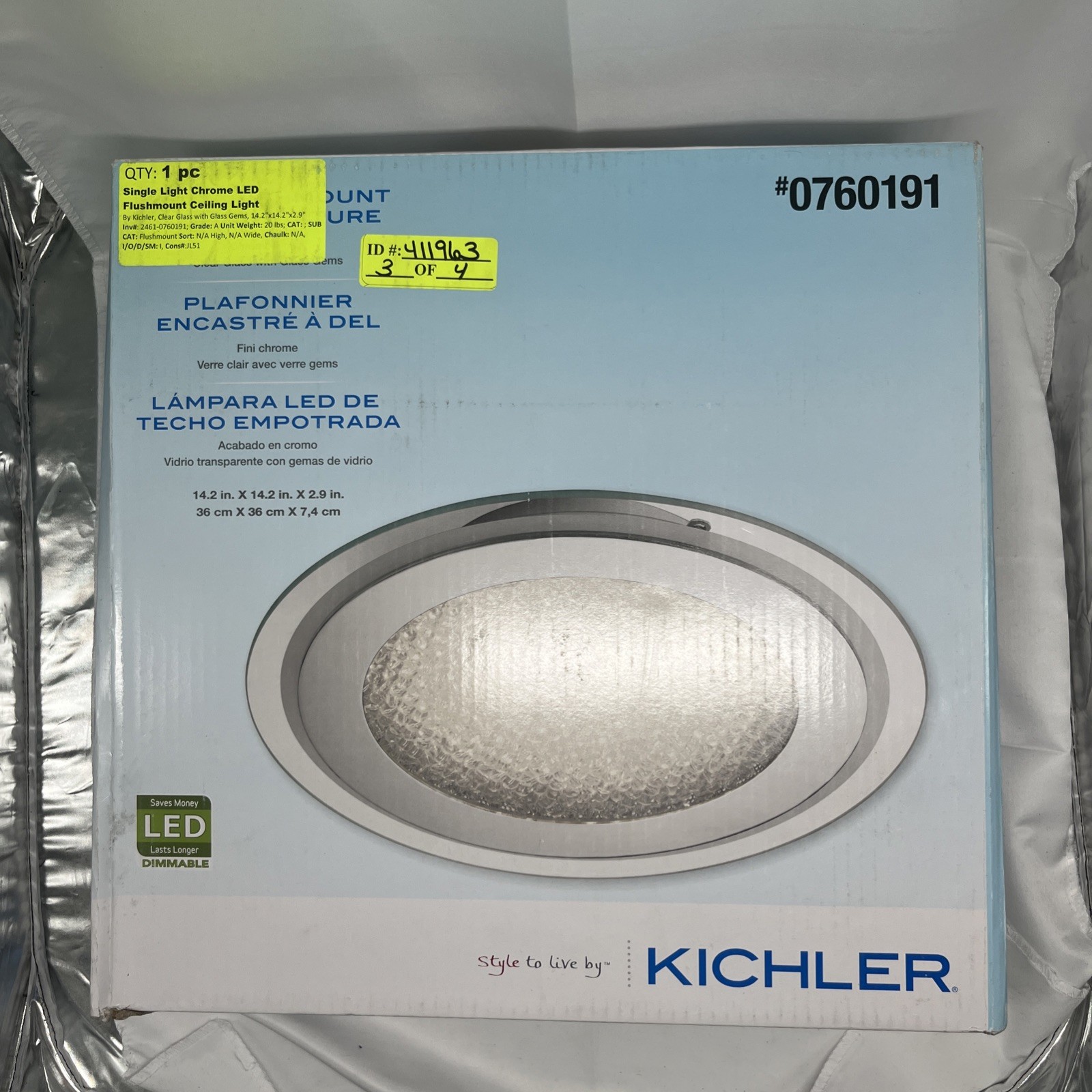 Kichler 14”/ 14.2-in chrome LED Dimmable flush mount Kitchen light 0760191