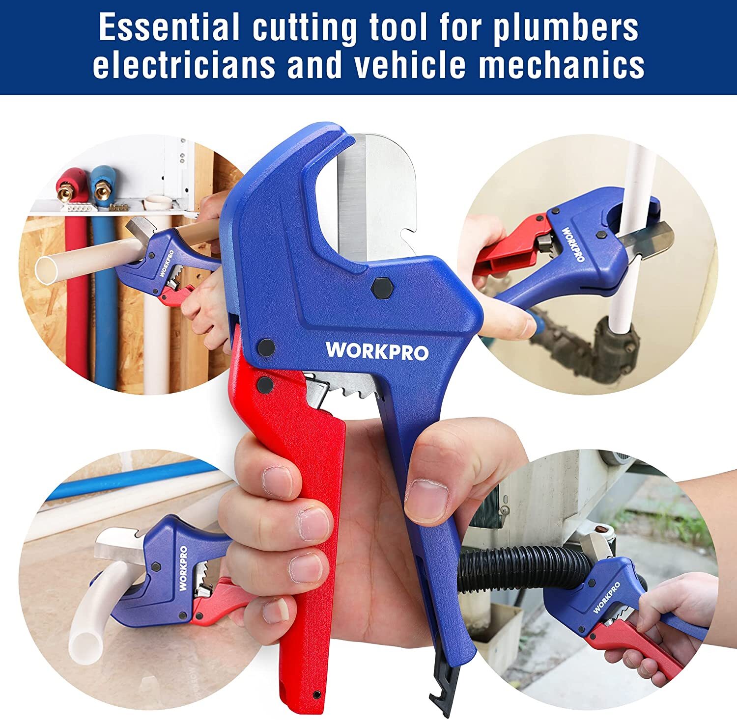 WORKPRO Ratchet PVC Pipe Cutter Up to 1-5/8″ Plastic Pipe and Tubing Cutter USA