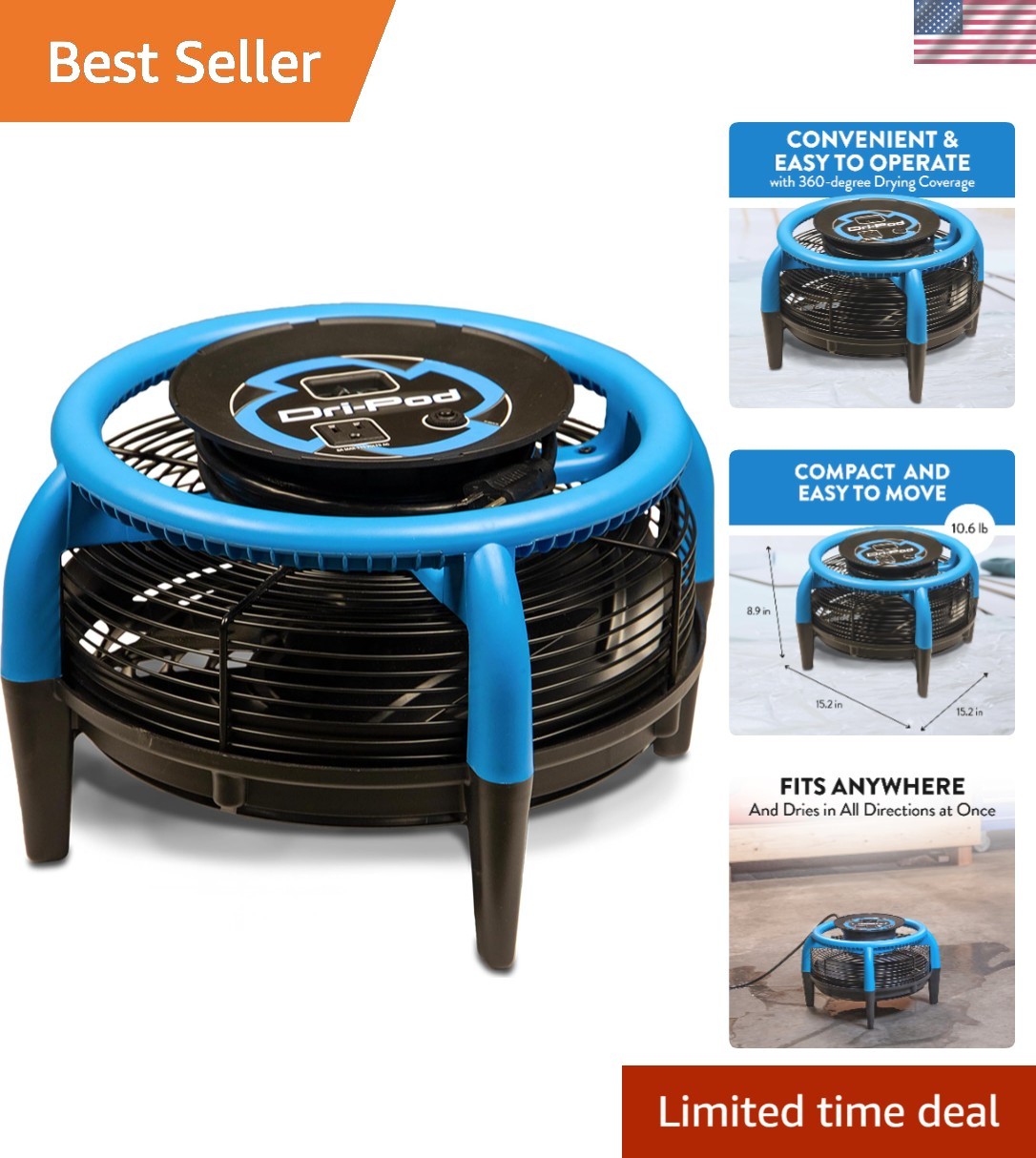 Portable Dri-Pod Pro 750 CFM Floor Dryer for Home, RVs, and Boats – Lightweight