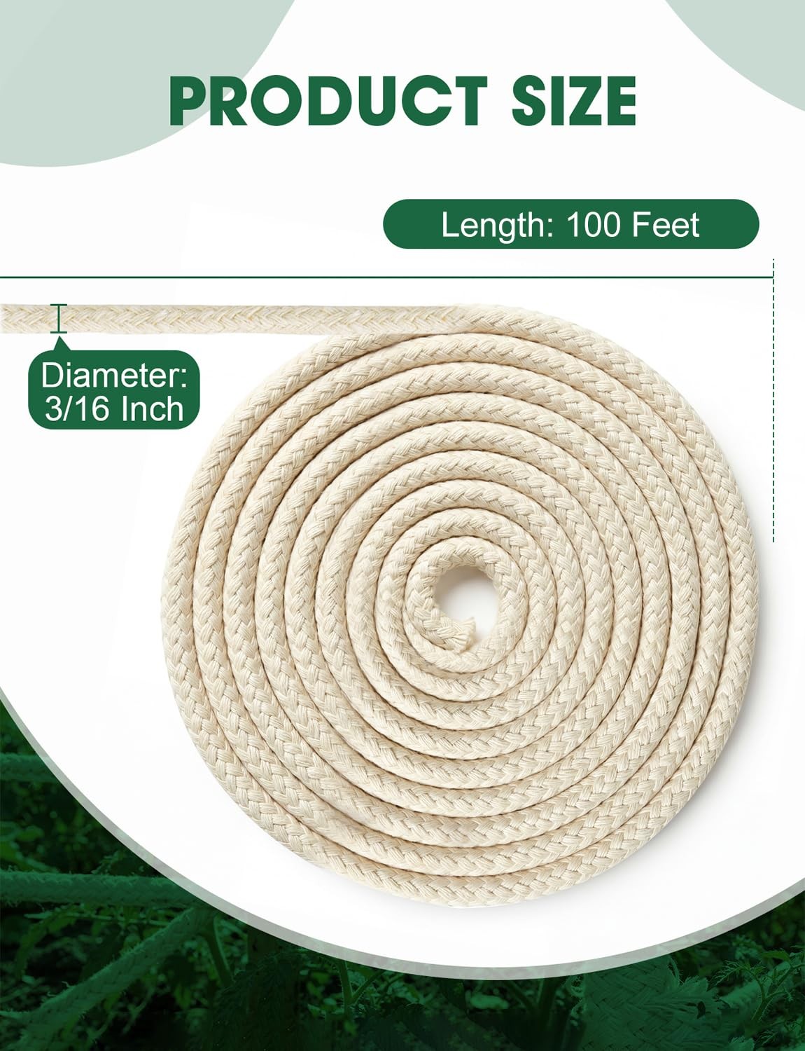 Braided Cotton Rope 100 Ft Ãƒâ€” 3/16 Inch White Rope Clothes Line Outdoors All-