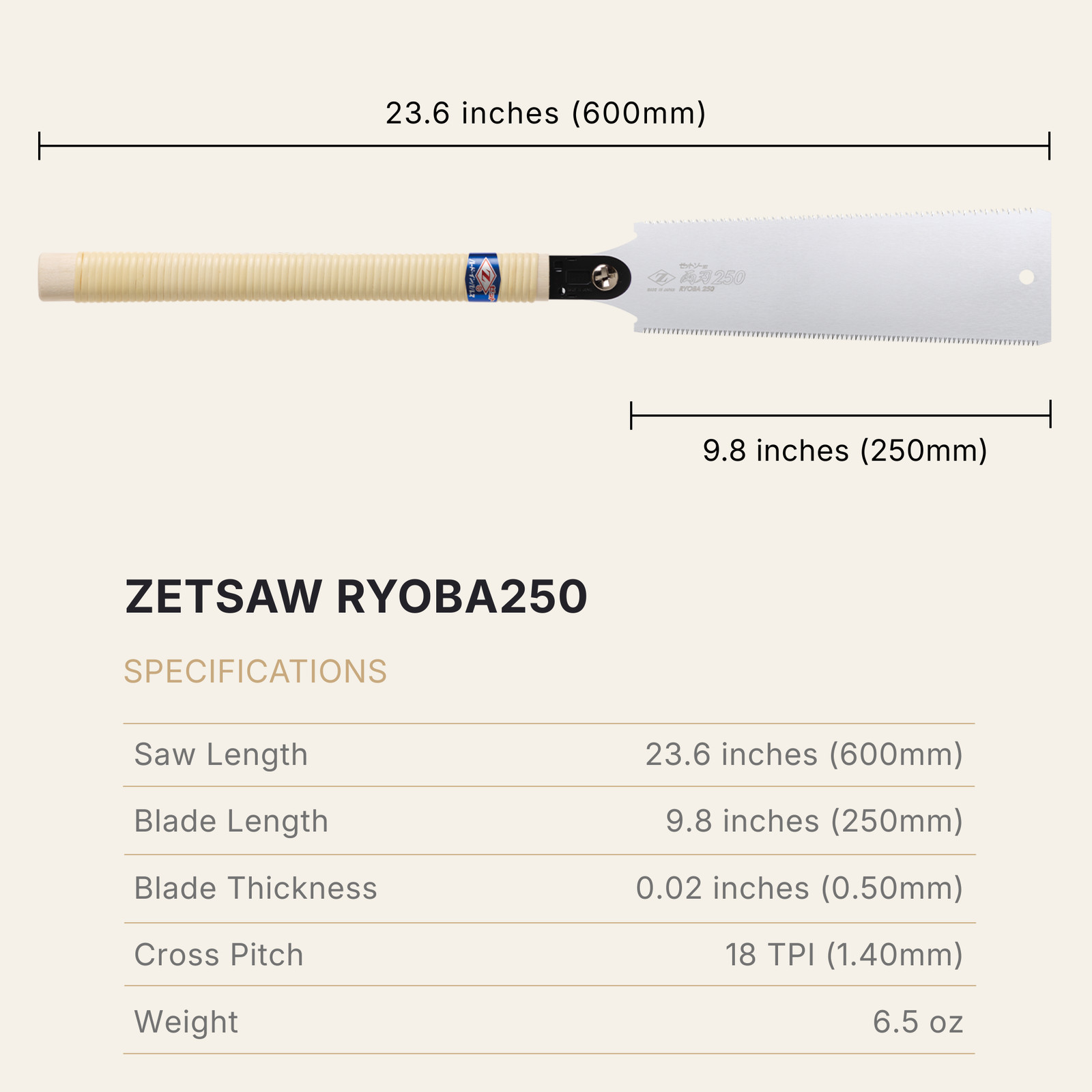 ZETSAW RYOBA 250 – 9.8 in Double Edge Japanese Saw