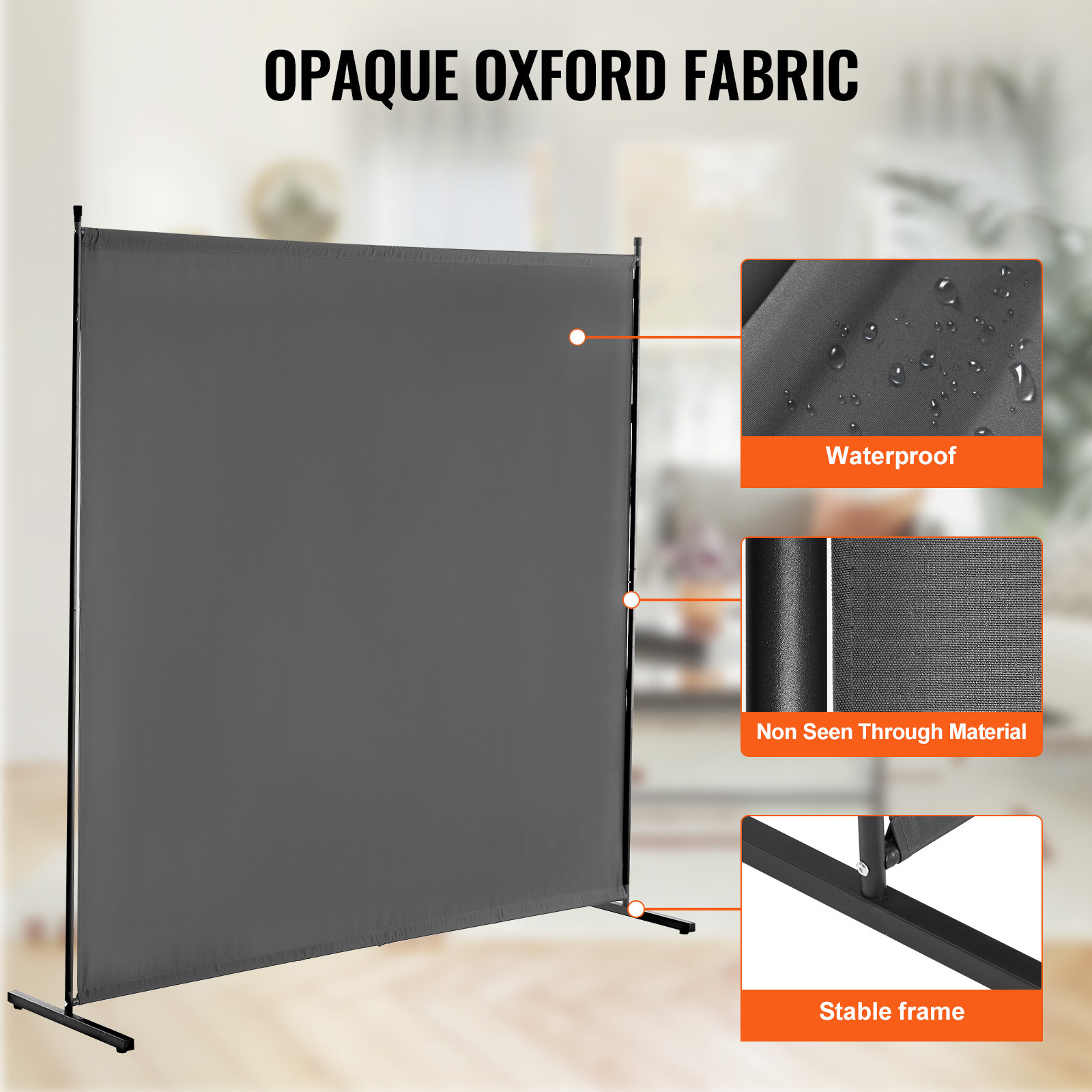 6FT Room Divider Single Panel Fabric Room Screen for Office Bedroom Grey