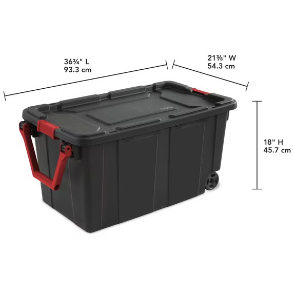 40-Gallon Wheeled Industrial Storage Bin w/ Latching Lid & Pull Handle, 2 Pack