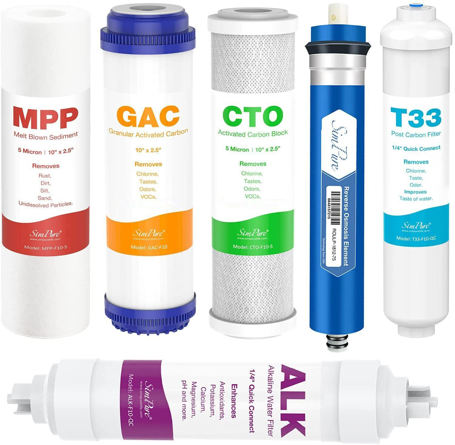 100 GPD 6 Stage Alkaline Reverse Osmosis Drinking Water Filter System Purifier