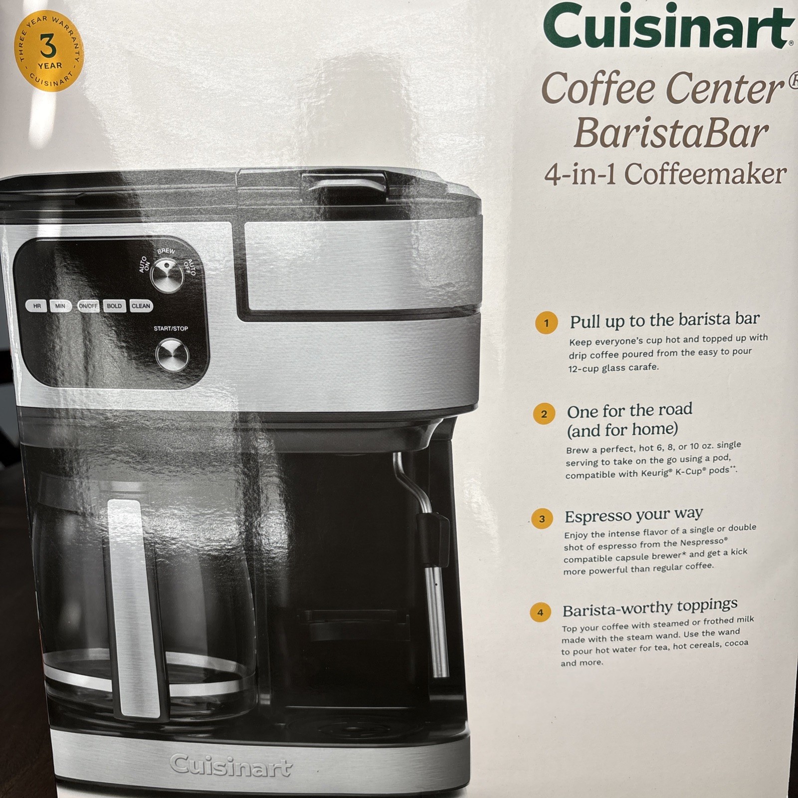 Cuisinart Coffee Center Black Barista Bar 4-in-1 Coffee Maker