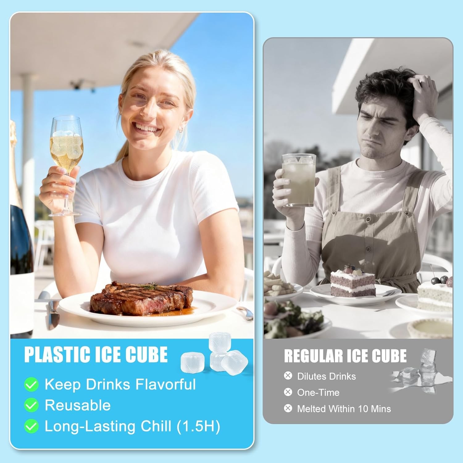 300 PCS Reusable Ice Cube Drink Refreezable Plastic ice Cubes Without Diluting