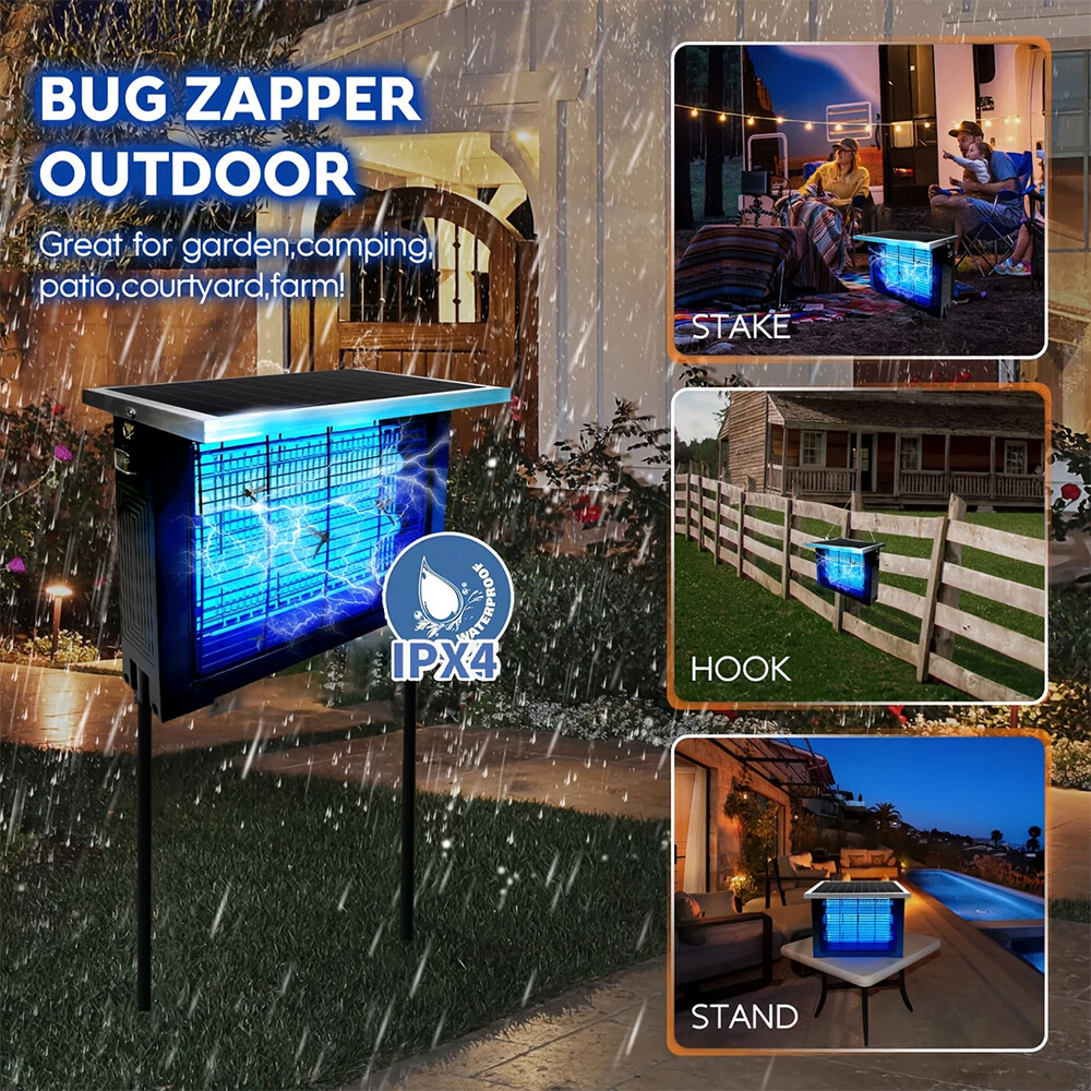 Solar Bug Zapper Outdoor Mosquito Zapper 4500V Waterproof Electric Fly Zapper US