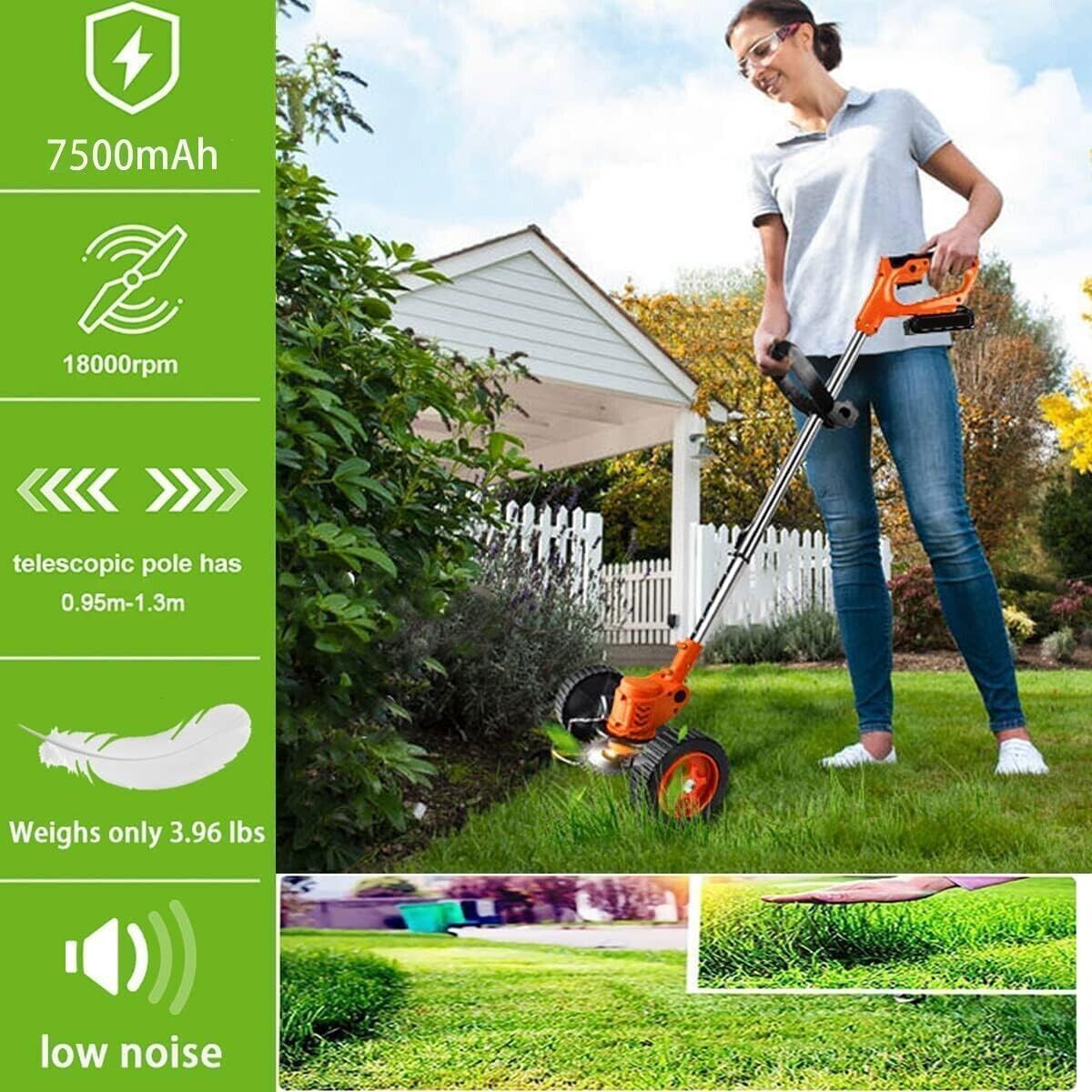 Electric Cordless Grass String Trimmer Lawn Edger Weed Wacker Cutter & 2 Battery