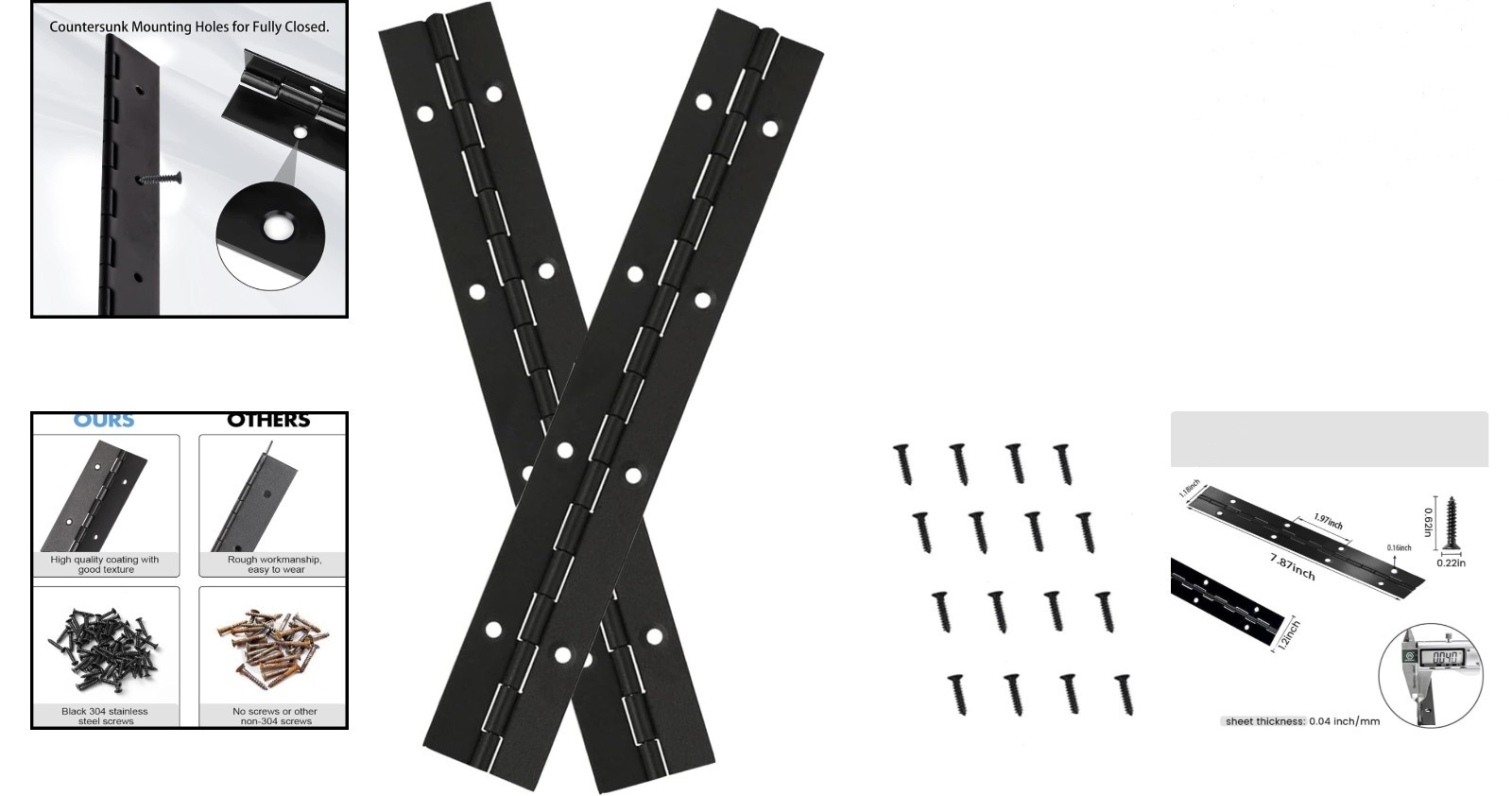 8-Inch Black Continuous Piano Hinges – 2 Pack with Screws for Easy Install