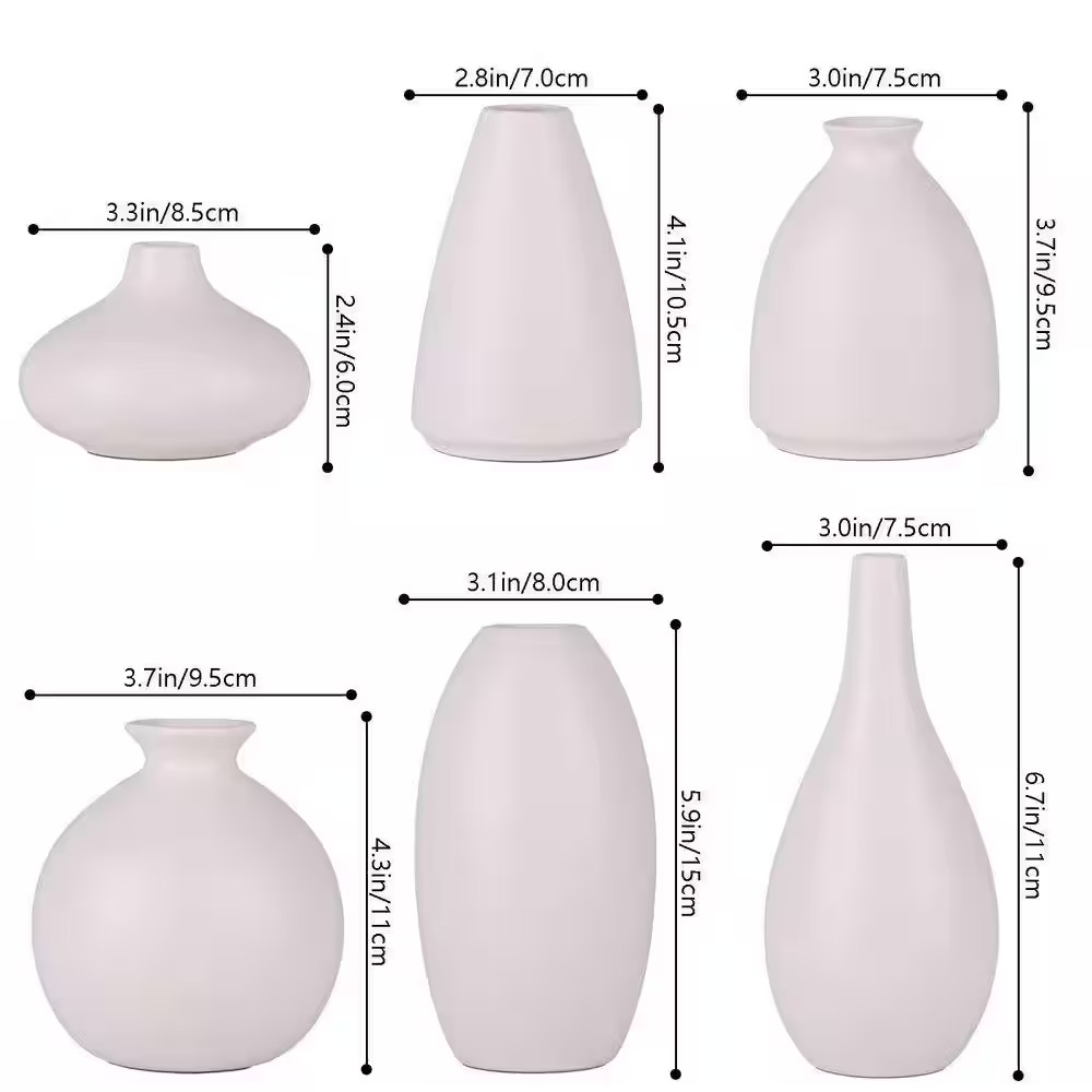6.7 in Small White Vases for Flowers, Ceramic Bud Vase Bulk Boho Centerpieces, S