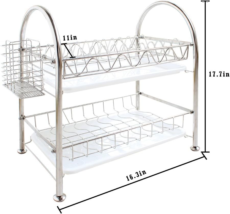 2Tier Dish Drying Rack Stainless Kitchen Dish Cup Drainer Dryer Holder Organizer