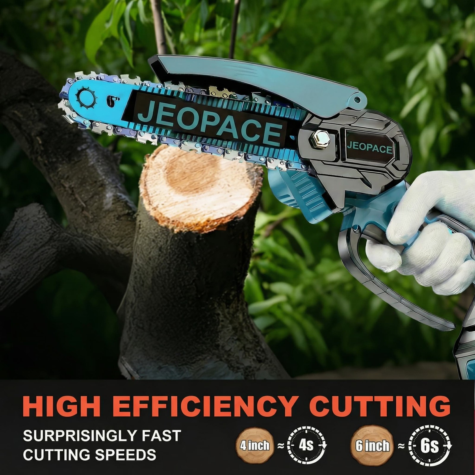 Blue 6Inch Mini Electric Chainsaw 21V Cordless Handheld Saw with 2 Batteries