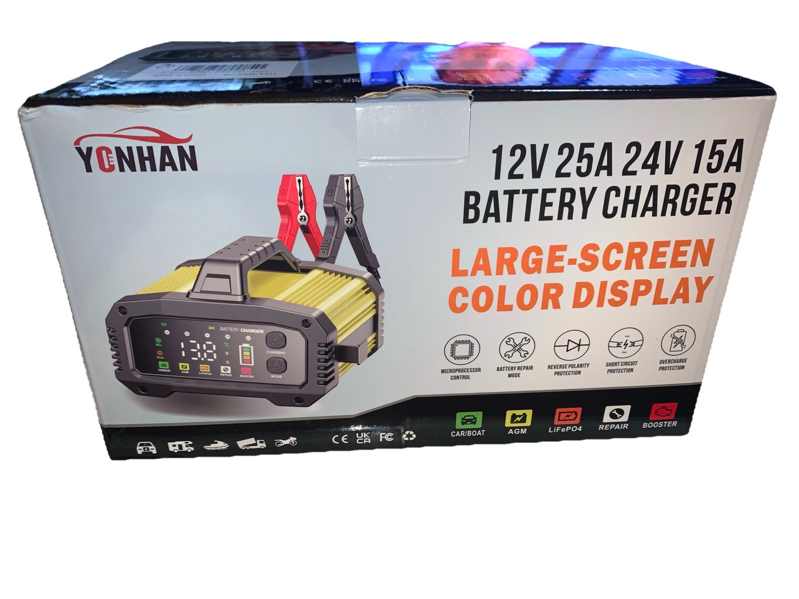 Fully Automatic Battery Charger, 25A 2/8/20/25 Amp 12V/24V LiFePO4 Lead Acid