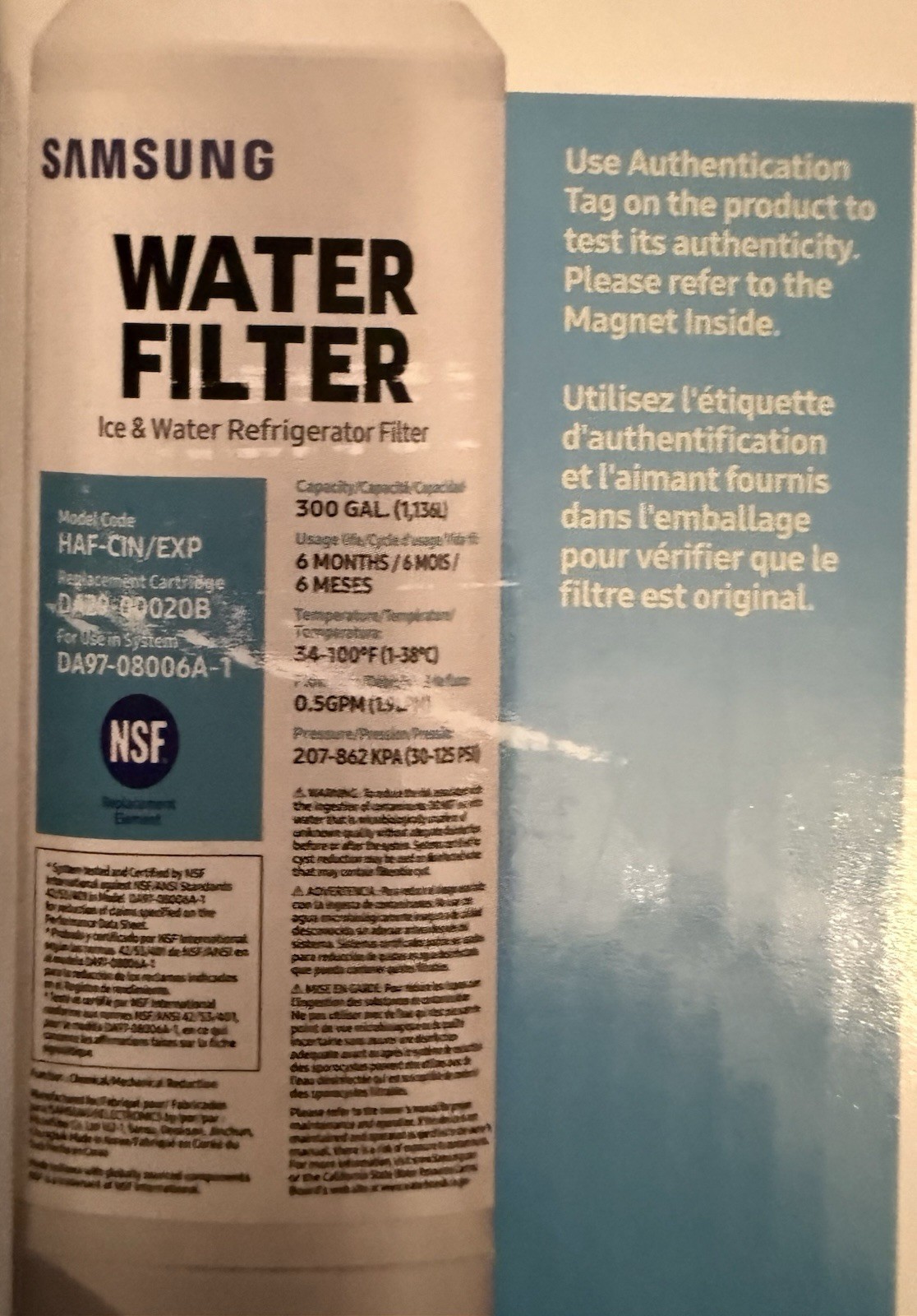 New Genuine Samsung DA29-00020B HAF-CIN/EXP fridge water filter