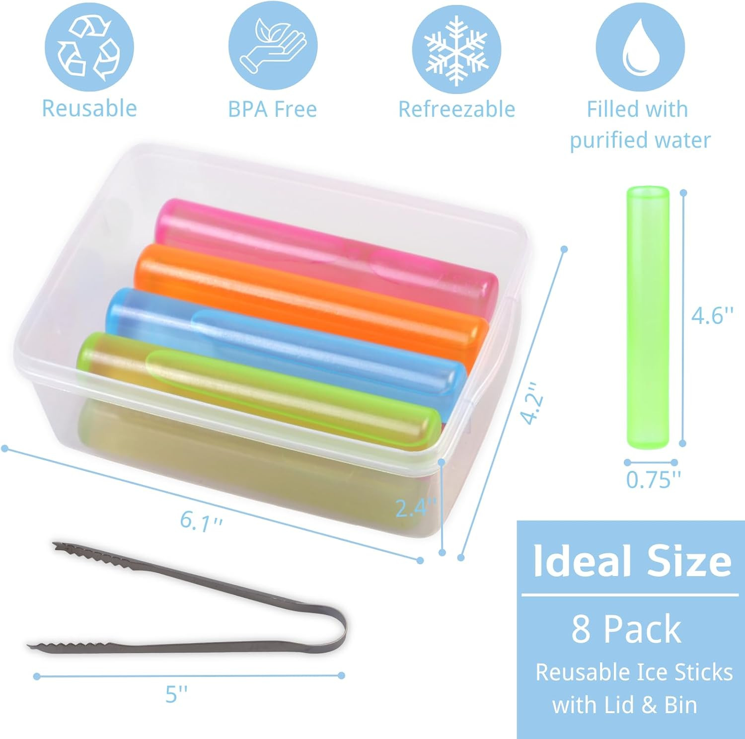 Reusable Ice Cube with Lid and Bin, 8 Pack Plastic Ice Cubes for Drinks BPA Free