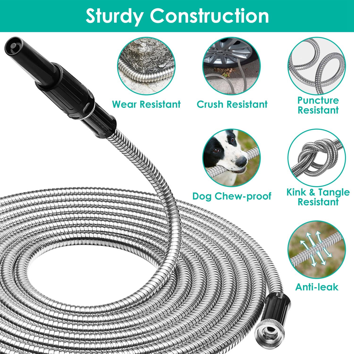 25-100FT 3/4″ Stainless Steel Metal Garden Water Hose Pipe Flexible Heavy Duty