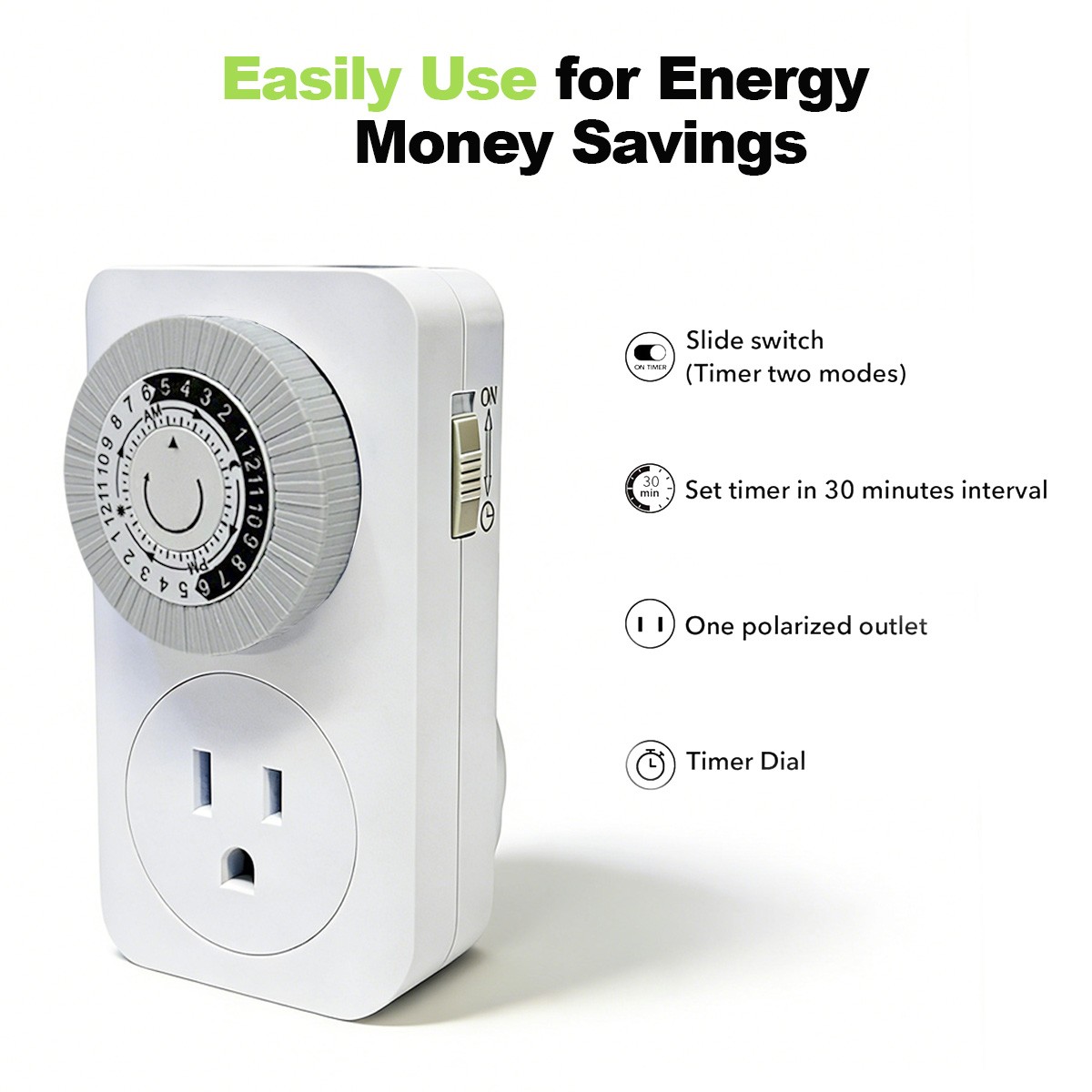 2 Pack Indoor 24-Hour Mechanical Outlet Timer Plug Indoor 2 or 3 Prong