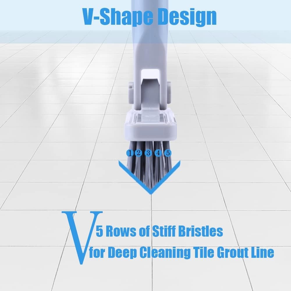 Grout Brush with Long Handle – Heavy Duty Grout Cleaner Brushes for Tile Floo…