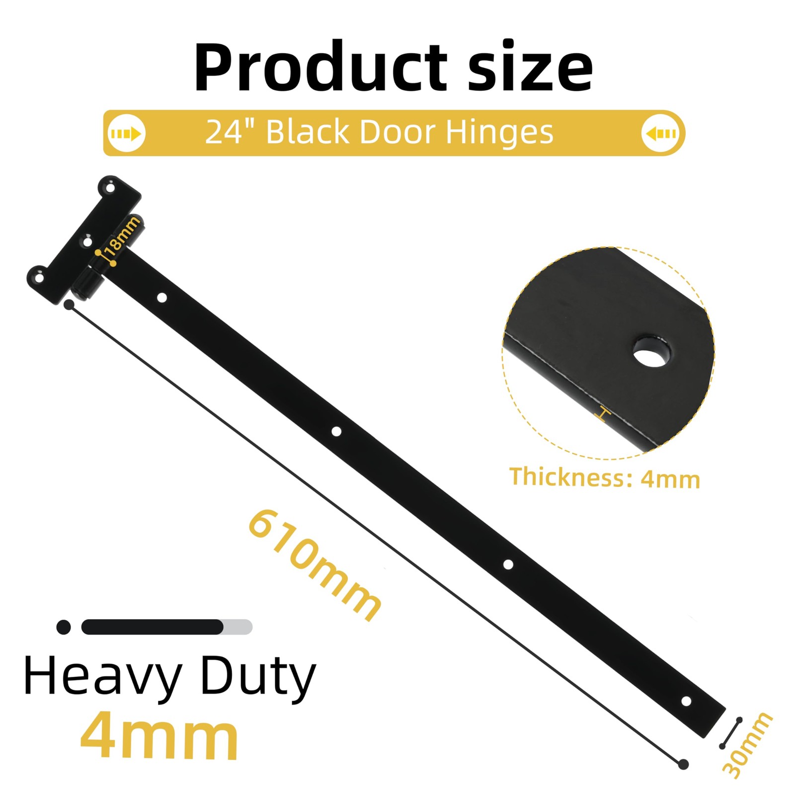 24in Heavy Duty gate Hinges 1760Lbs Capacity, 4 Pcs T-Strap 24 Inch, Black