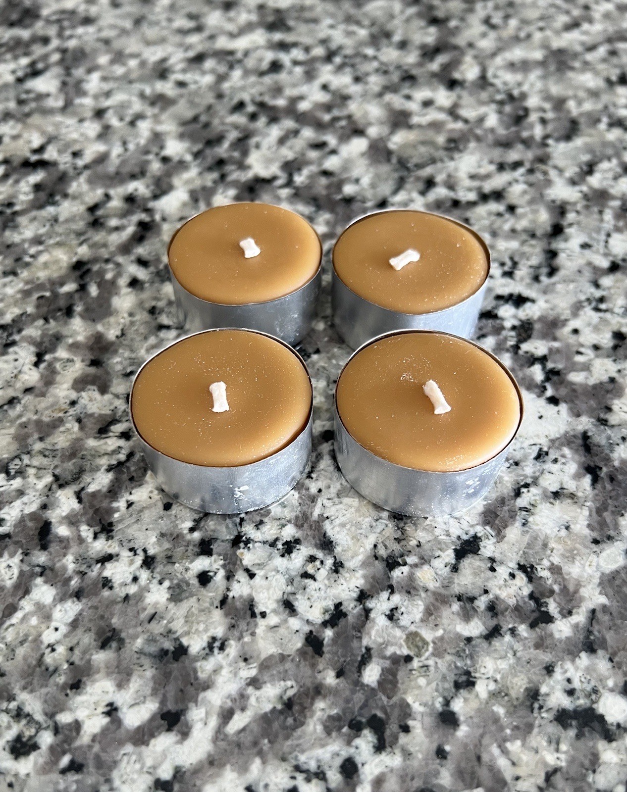 100% Pure Beeswax Candles (4) 5 Hrs Tea Light Unbleached Cotton Wick Natural