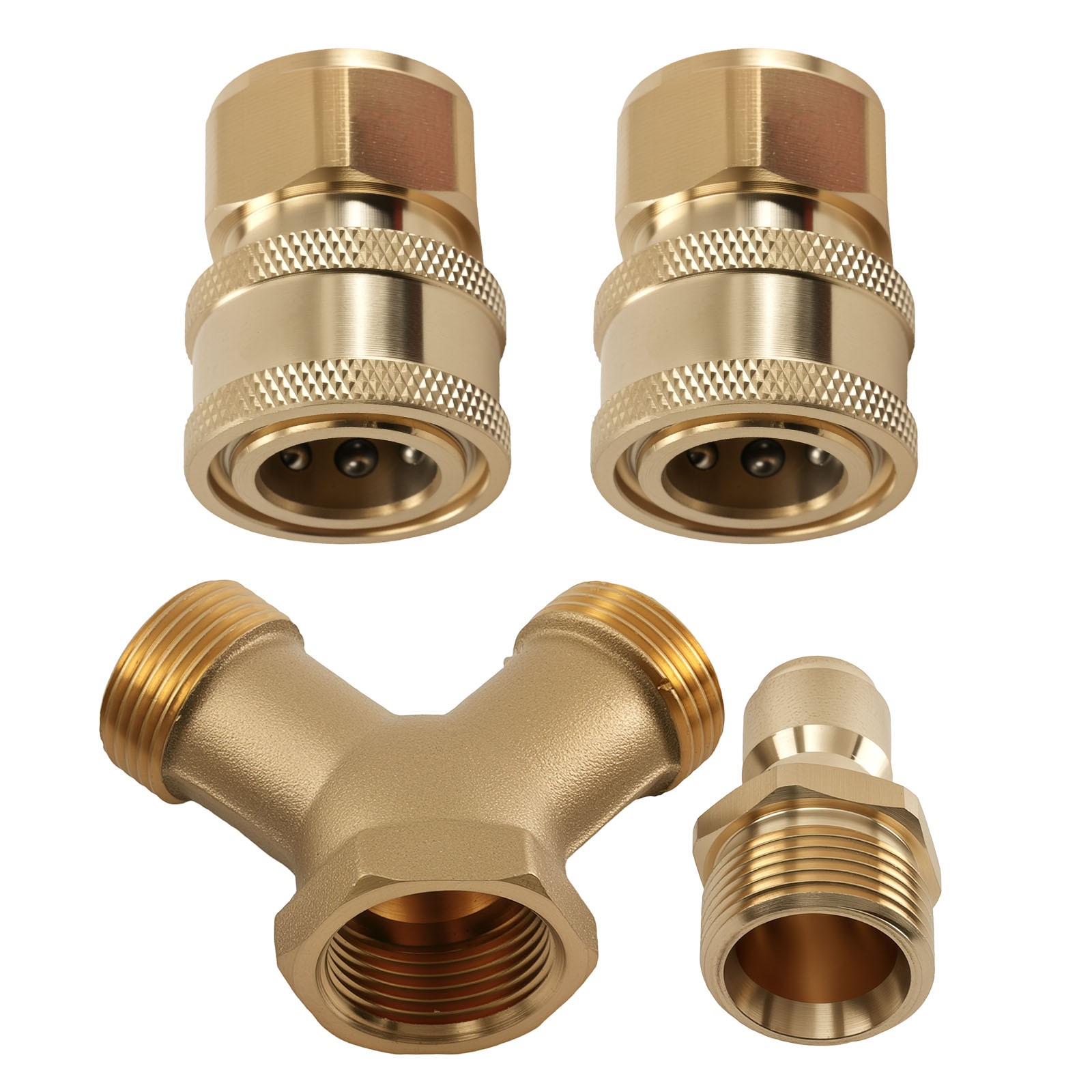 3/8” Pressure Washer Tee Y-Splitter Brass Quick Coupler 2-Gun System Adapter