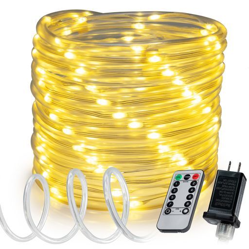 Warm White 8-Mode LED Outdoor Waterproof Rope Light 10′ 20′ 25′ 50′ 100′ 150′ ft