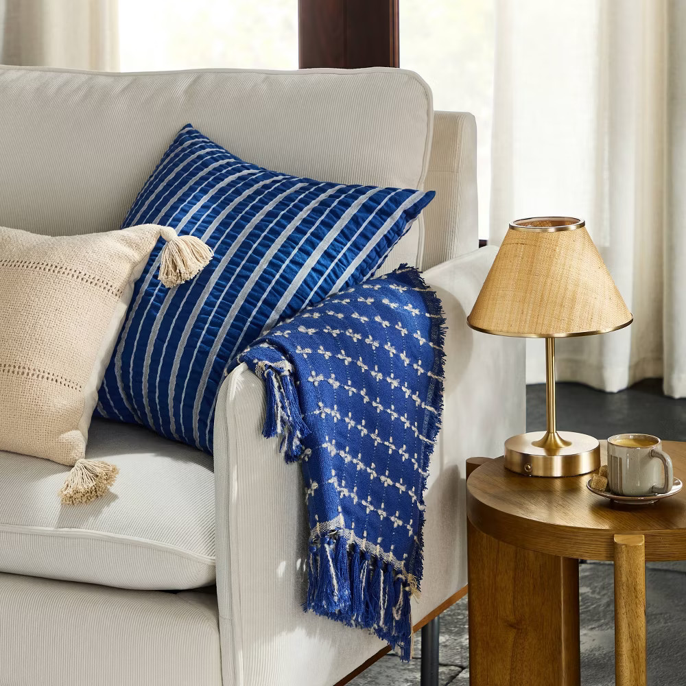Woven Portable Table Lamp Brass (Includes LED Light Bulb) – Hearth &