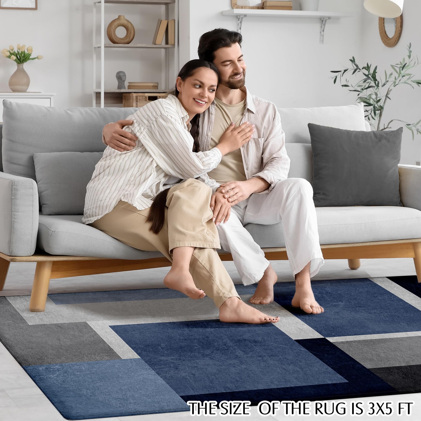 Aicliv Washable Low-Profile Geometric Area Rug 0.2 Inch Thin Abstract Rug
