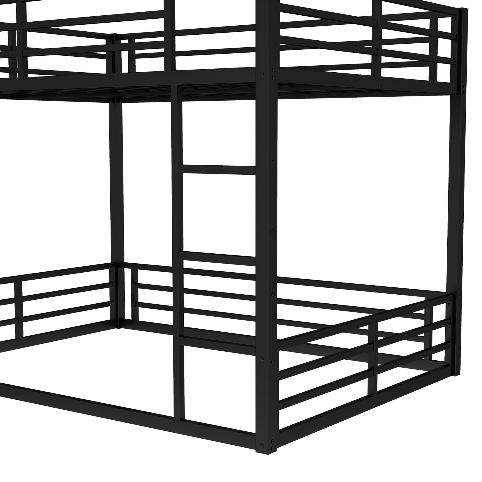 Metal Bed Frame Queen over Queen Bunk Bed for Teens and Adults Bedroom Black Bed