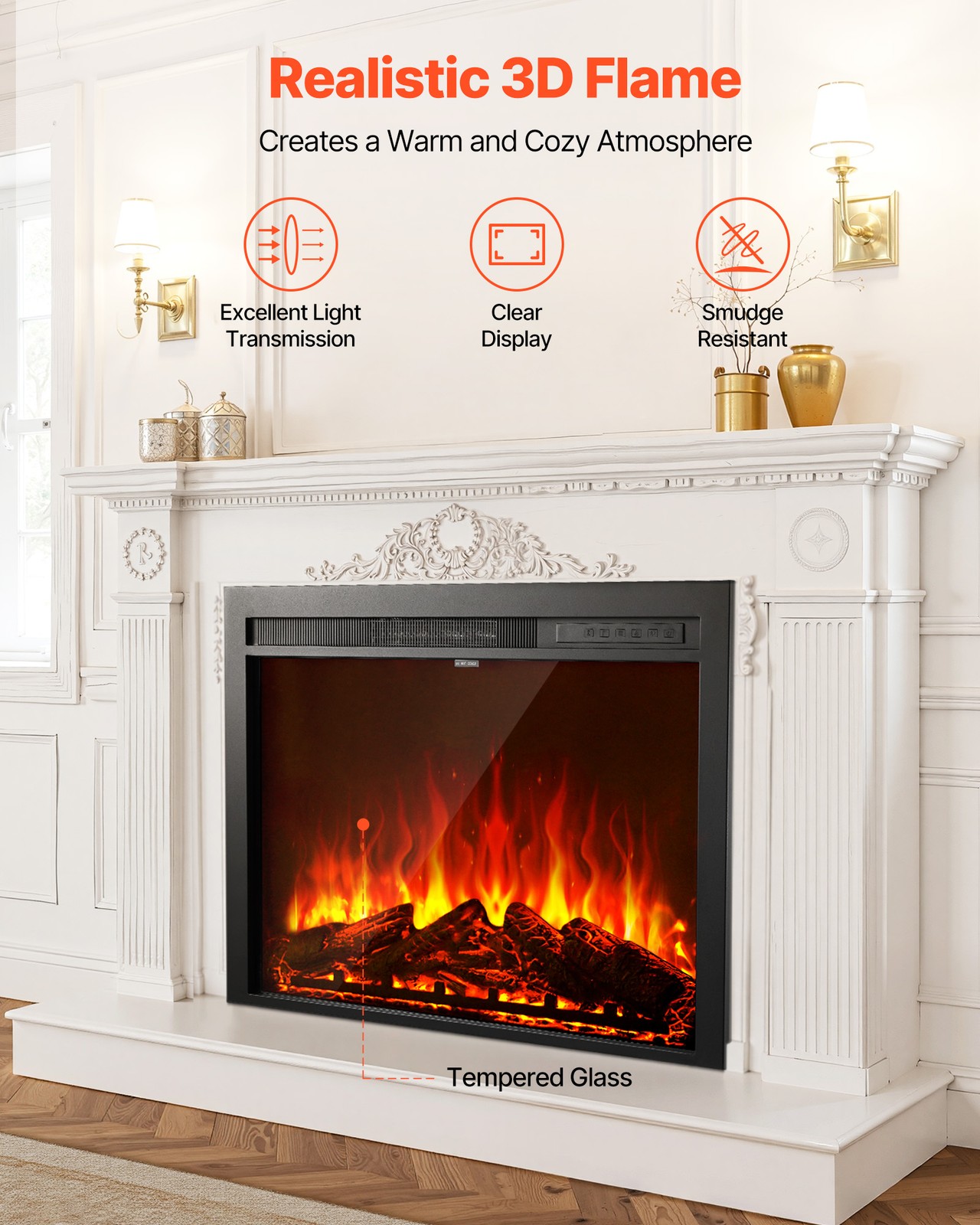 VEVOR 35in Electric Fireplace Insert Wall Recessed Heater 750W 1500W Remote