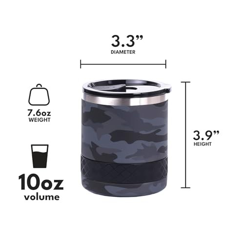 Recess Lowball Tumbler, 10oz Triple Wall Stainless Steel Cup with Non