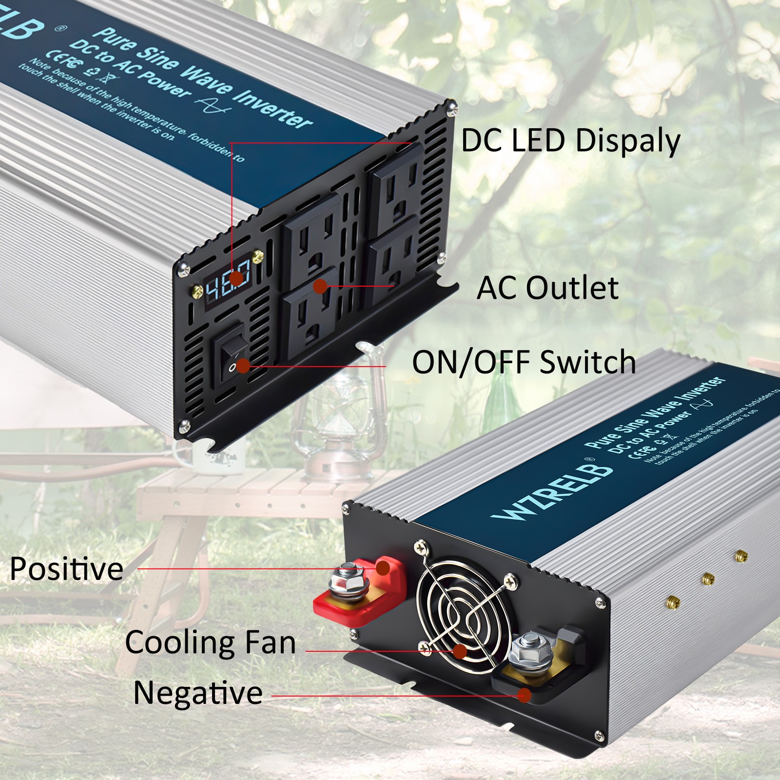 2000W Power Converter Pure Sine Wave Inverter 60V to 120V 240V Truck Camp Home