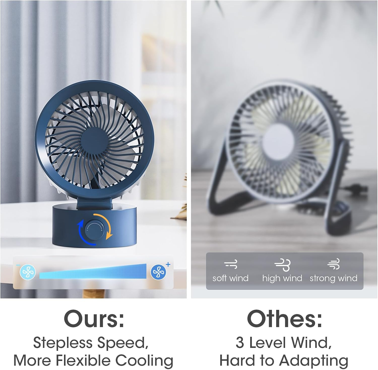 Mini USB Desk Fan Quiet Portable Cooling Fan Stepless Speed Adjustable