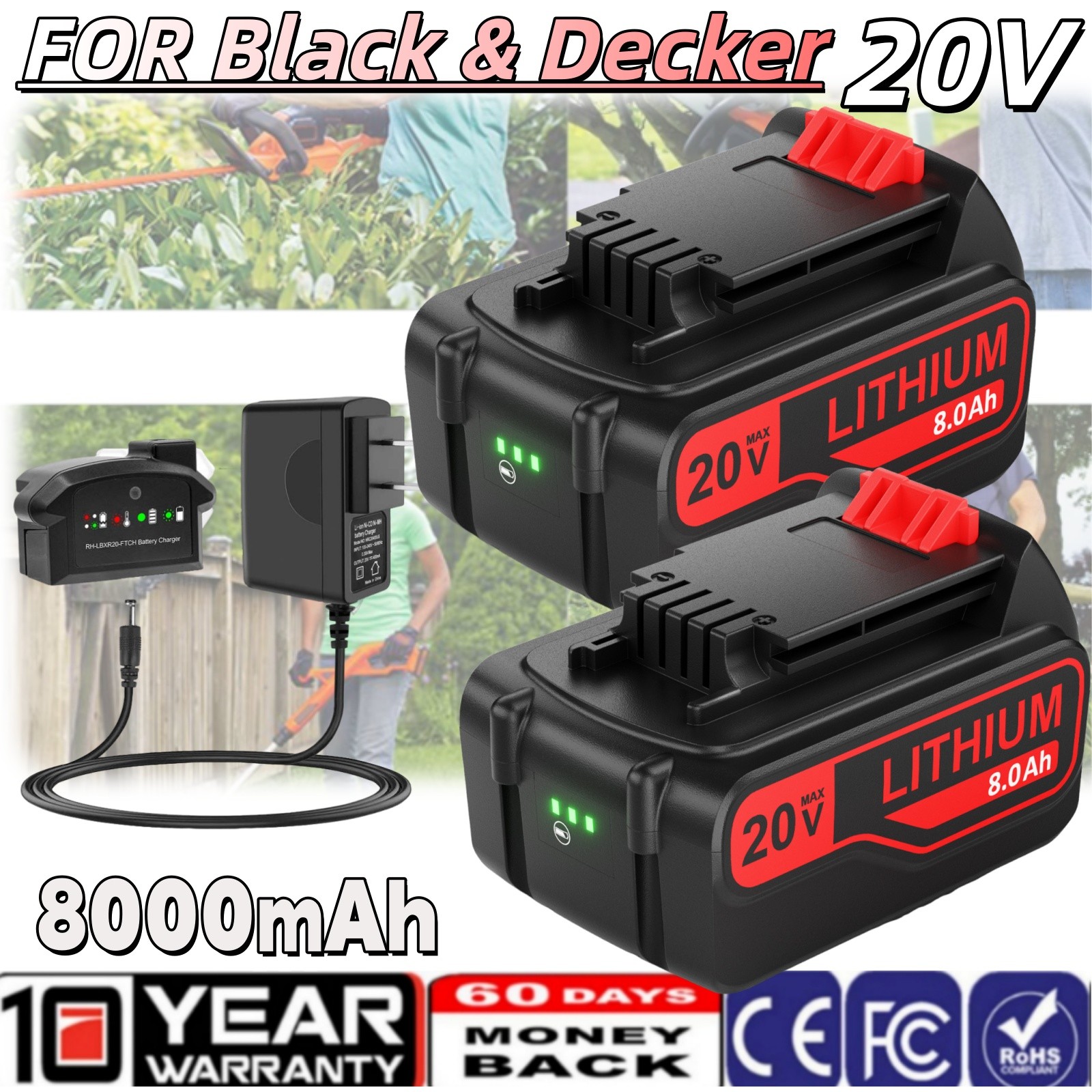FOR Black&Decker 20V MAX Pack 8.0Ah 20Volt LB2X4020 Battery Lithium LBXR20 LBX20