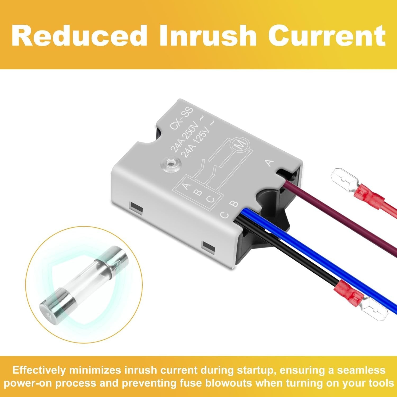 125V 250V 24A Soft Start Module Pre Wired Power Tool Switch Relays Accessory