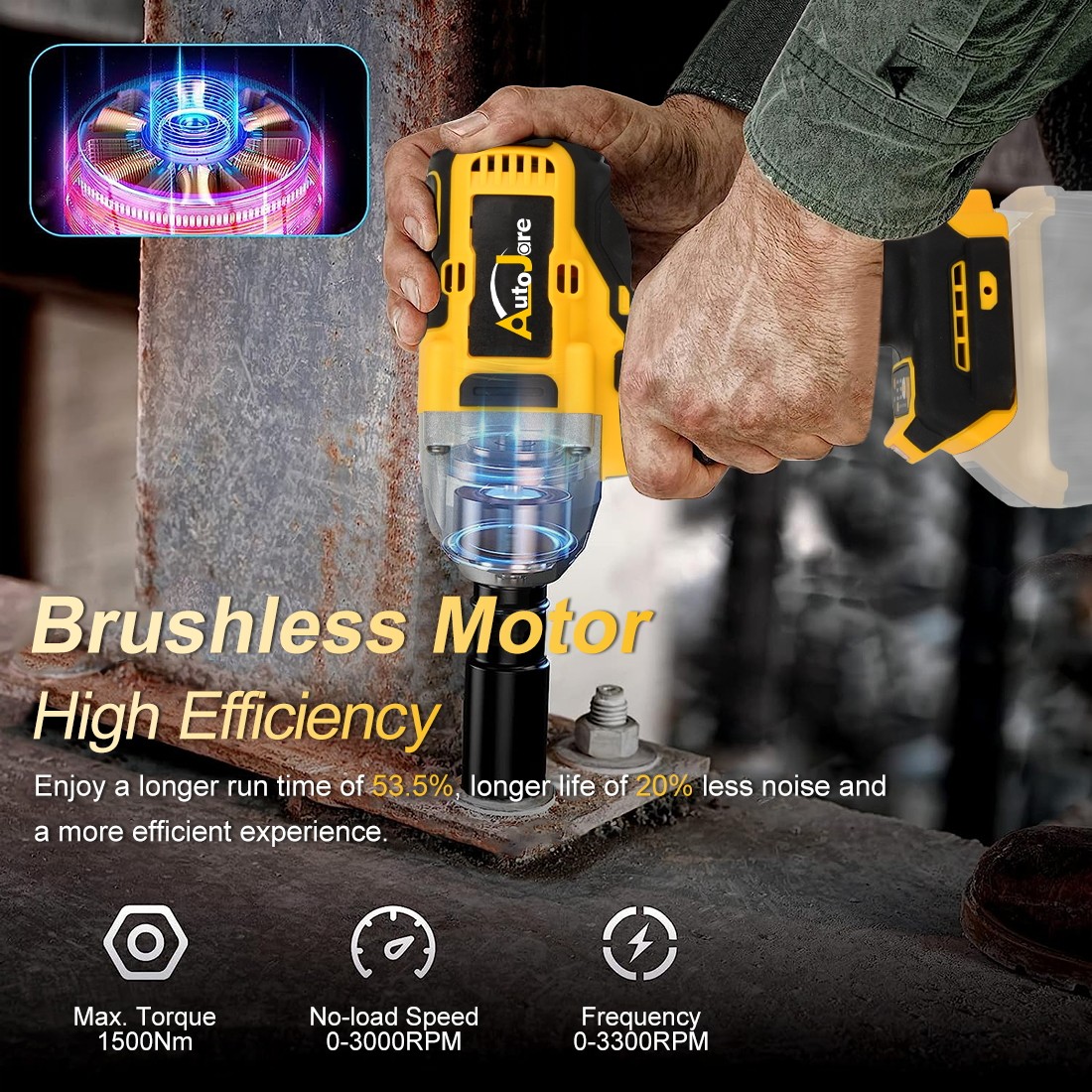 Cordless Impact Wrench For Dewalt 20V Battery, 1/2 Inch Brushless High Torque