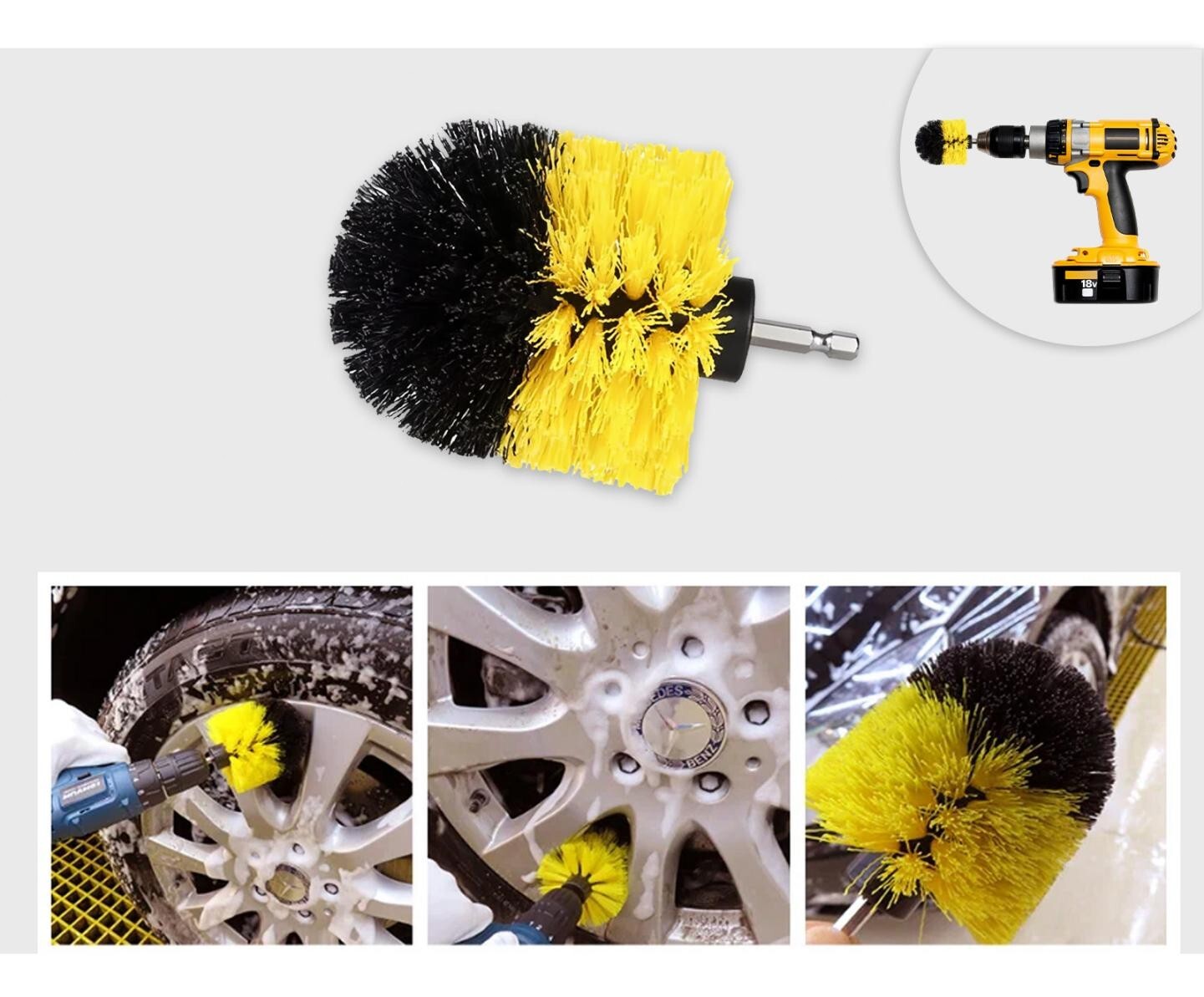 3PCS Drill Brush Power Scrubber Drill Attachments For Carpet Tile Grout Cleaning