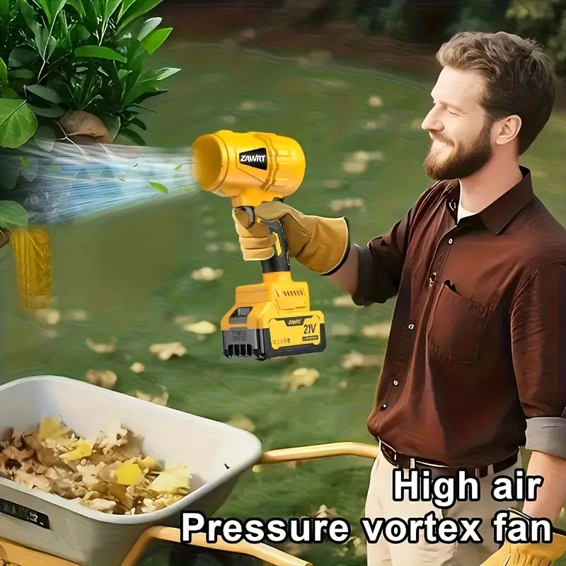 Leaf Blower, Electric Cordless Air Blower with 2 Batteries and Charger – Yellow