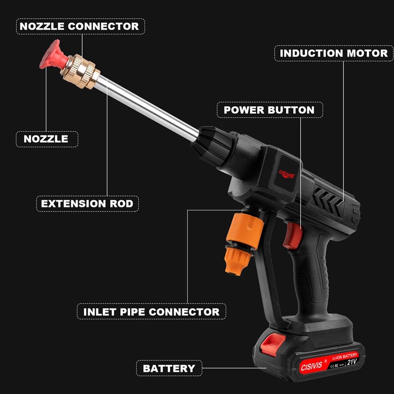 Portable Cordless Electric High Pressure Water Spray Gun Car Washer Cleaner Tool
