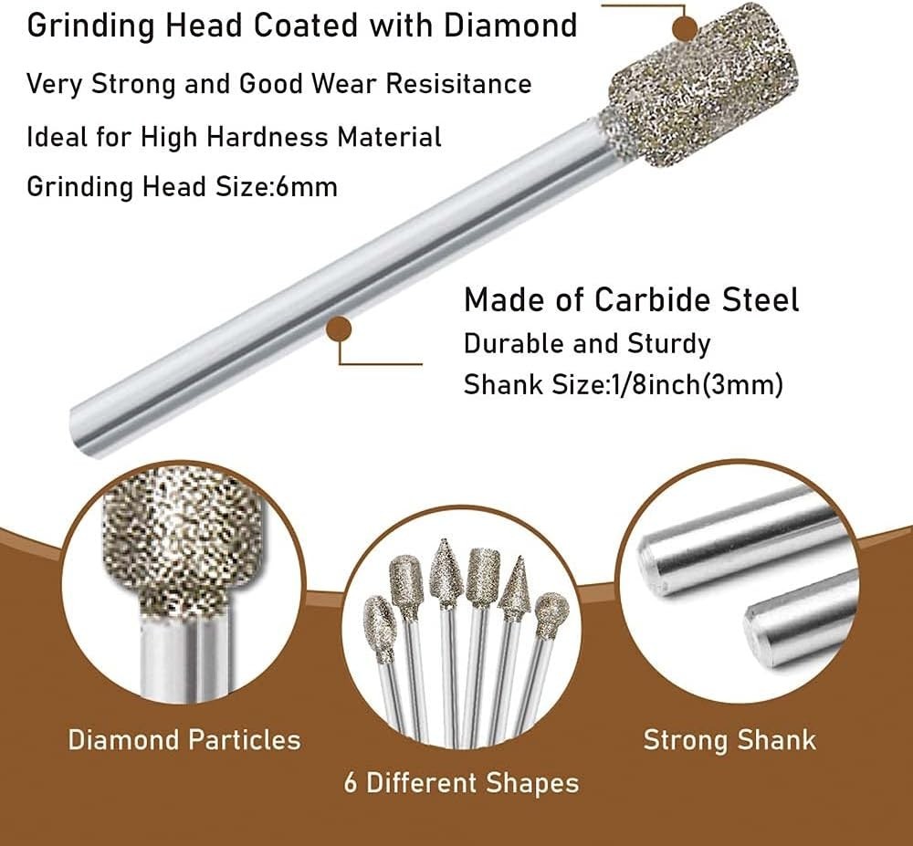 20-Piece Diamond Burr Set for Precision Engraving & Polishing – 1/8 Inch Shank