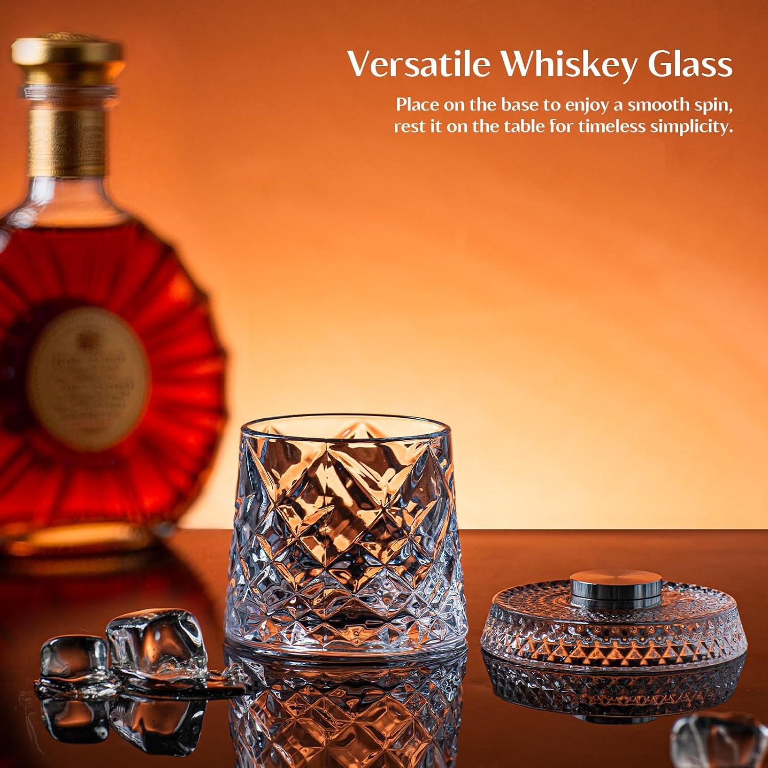 4Pcs Set Spinning Whiskey Glasses 9.5Oz Lead-Free Rotatable