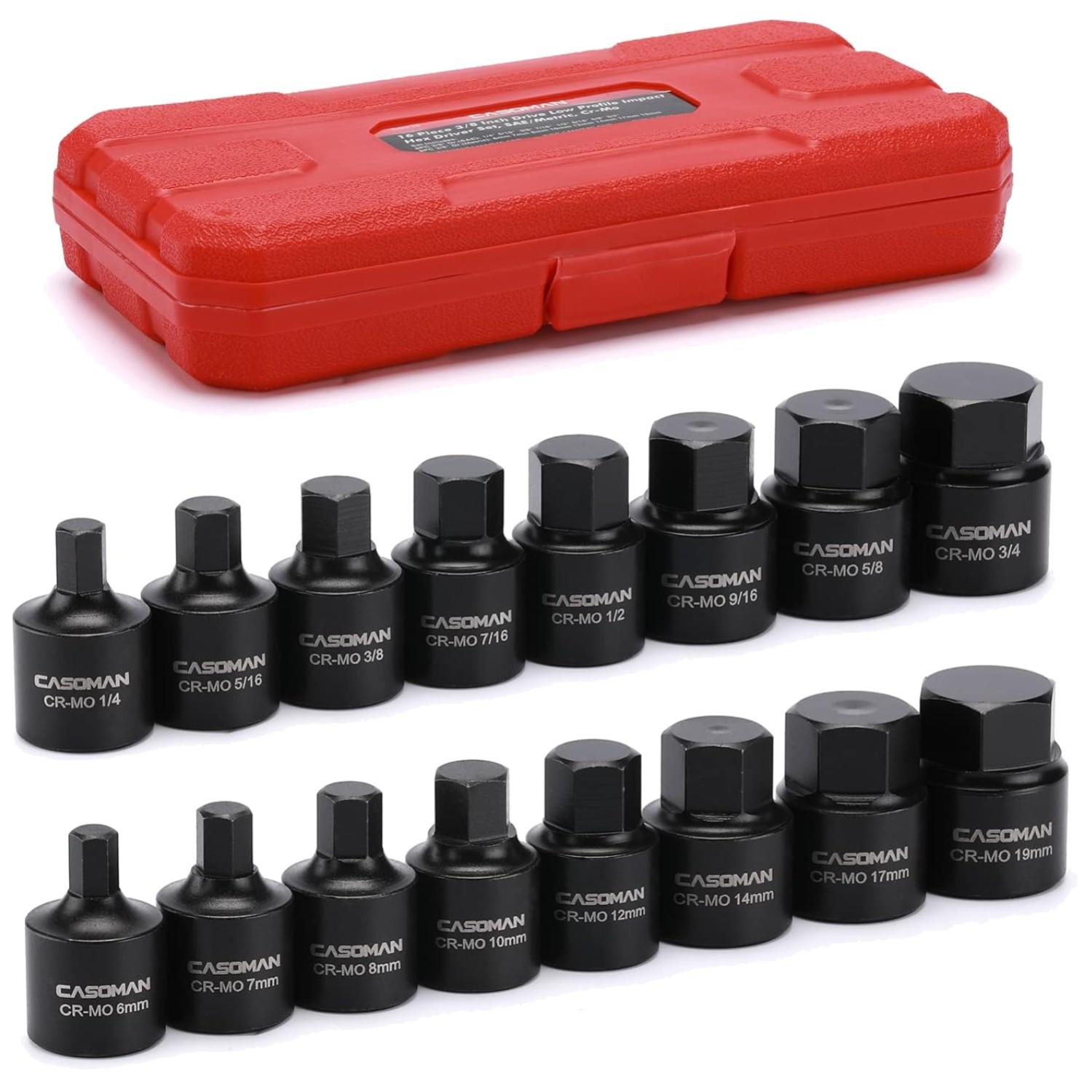 16 Pc Low Profile Impact Hex Driver Set, SAE Metric