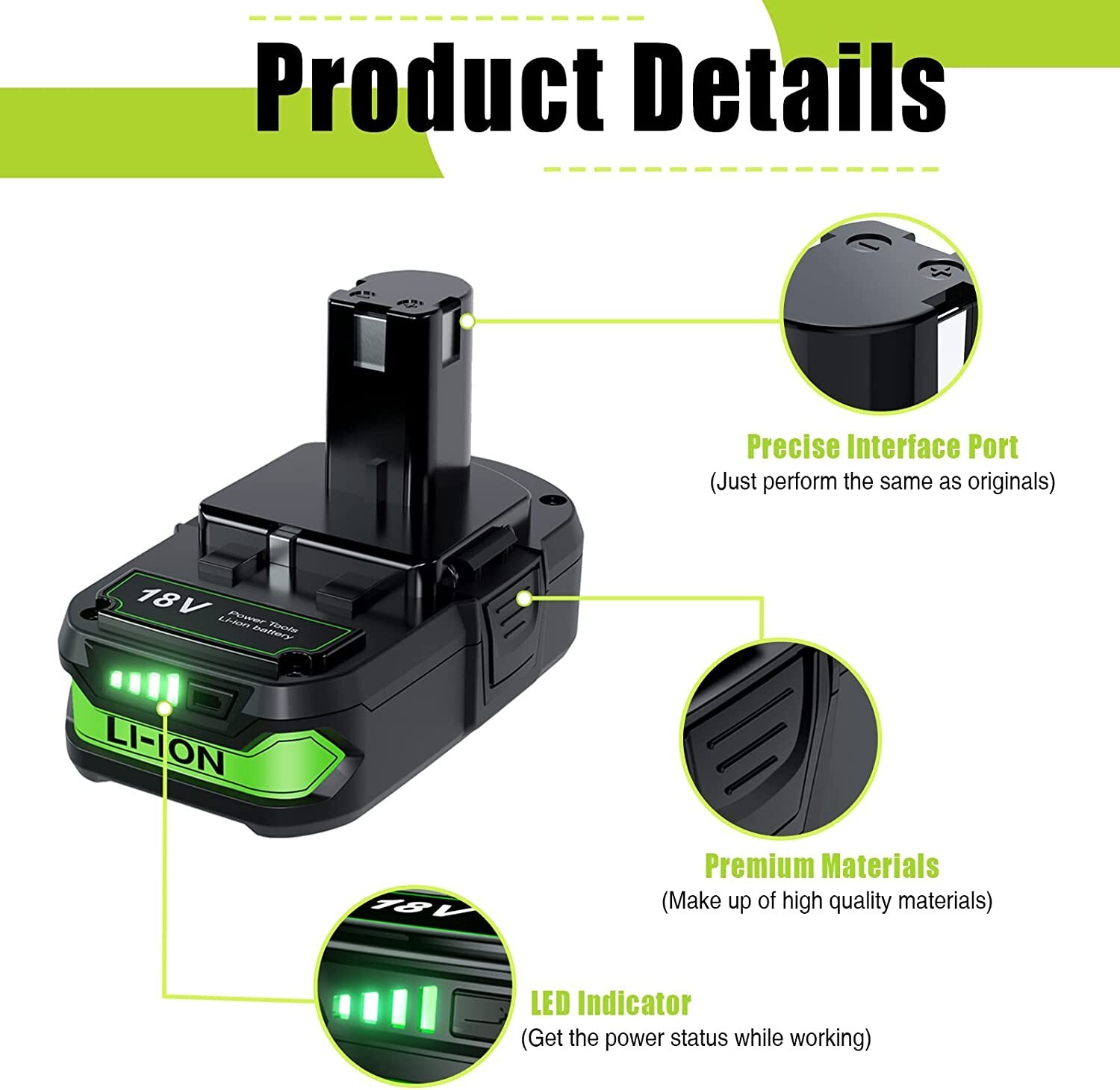 18V Power Tool Charger with Lithium Batteries for Ryobi One Ryobi P102 , 2 Pack