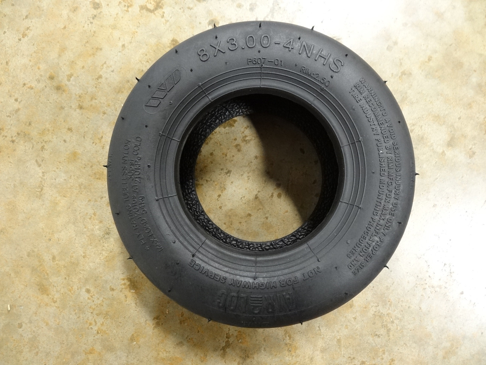 New 8X3.00-4 (75/70-4) Air-Loc Smooth Slick Tire 4ply Tubeless can use a tube