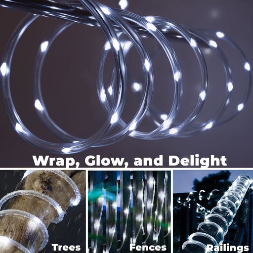 Cool White 8-Mode LED Outdoor Waterproof Rope Light 10′ 20′ 25′ 50′ 100′ 150′ ft