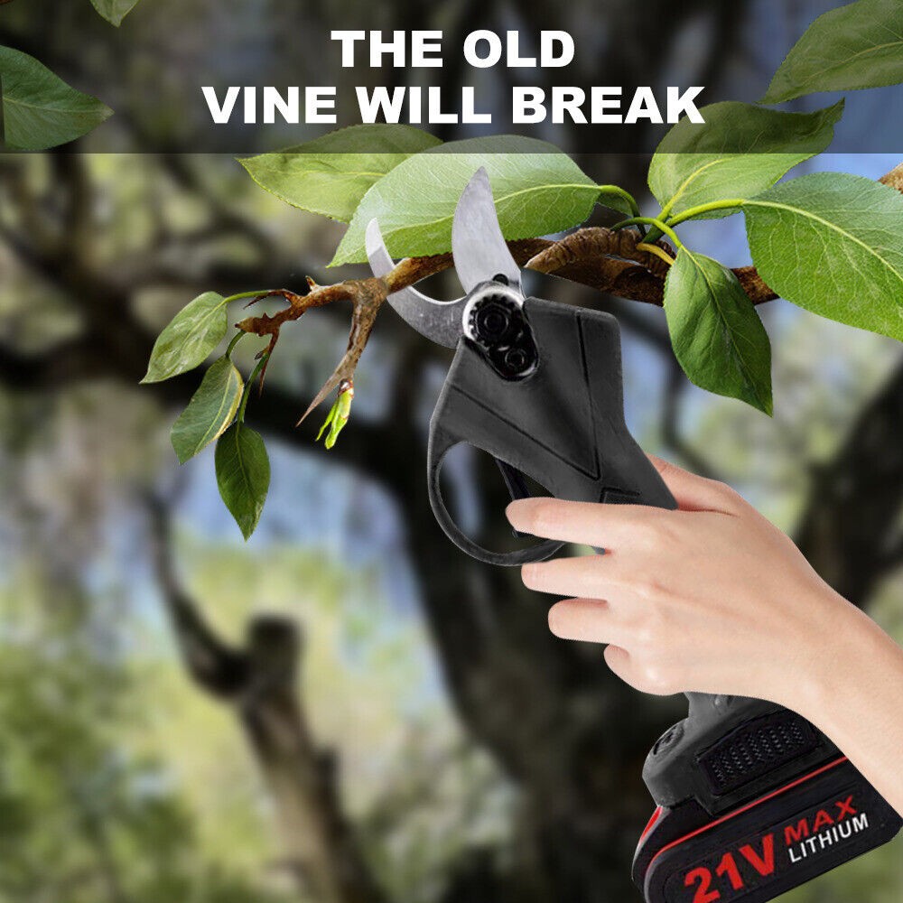 21V Electric Cordless Branch Scissors Pruning Shear Pruner Cutter+2Battery