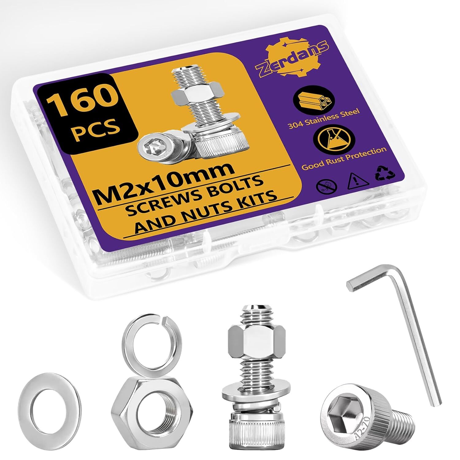Hex Socket Head Cap Screws Bolts & Nuts Assortment Kit with Lock & Flat Washers